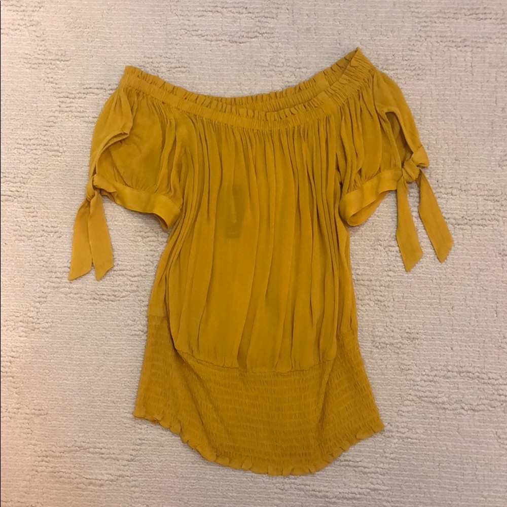 Yellow off the shoulder shirt